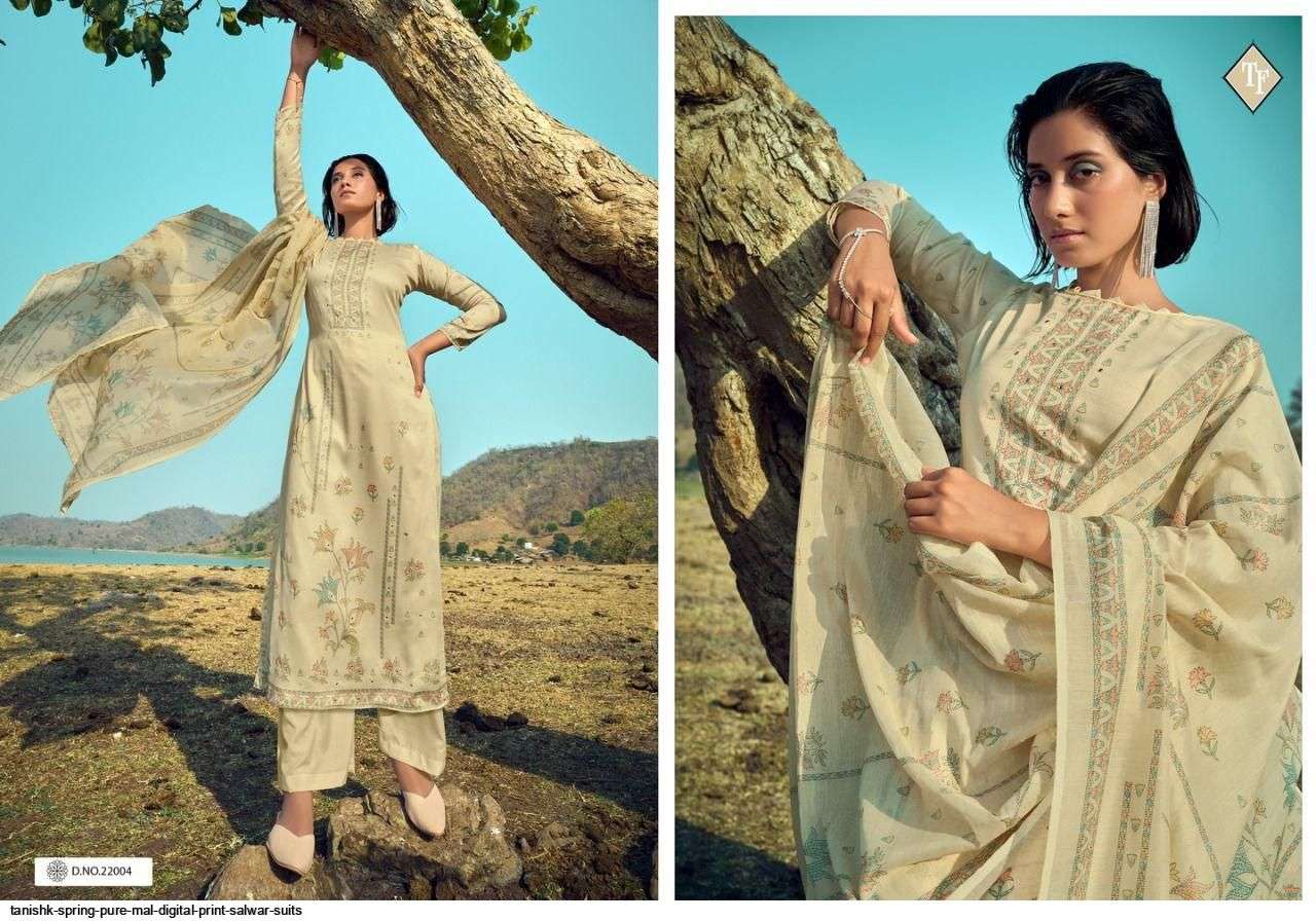 TANISHK FASHION PRESENT SPRING DIGITAL PRINT WITH HANDWORK DESIGNER SUITS IN WHOLESALE PRICE IN SURAT - SAI DRESSES