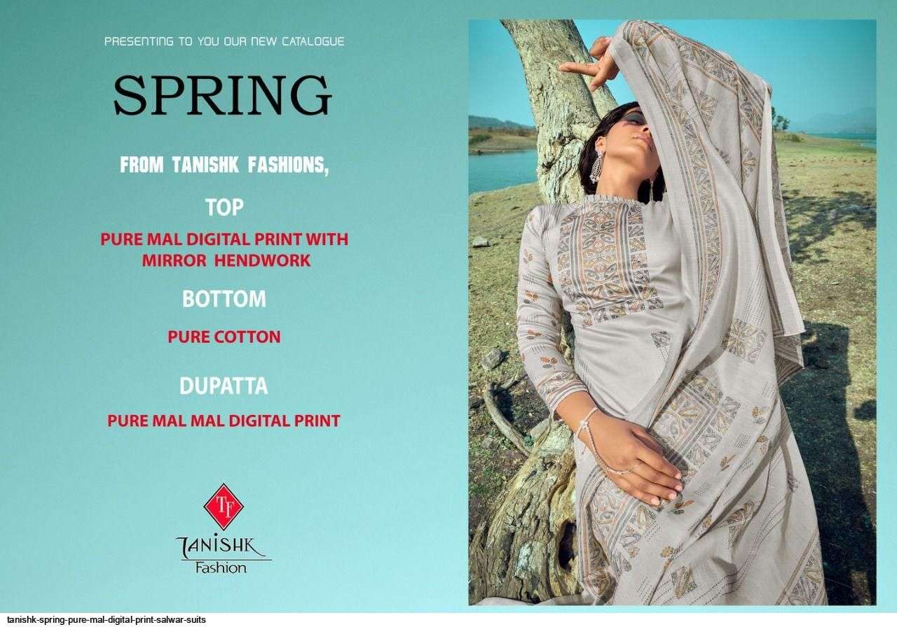 TANISHK FASHION PRESENT SPRING DIGITAL PRINT WITH HANDWORK DESIGNER SUITS IN WHOLESALE PRICE IN SURAT - SAI DRESSES