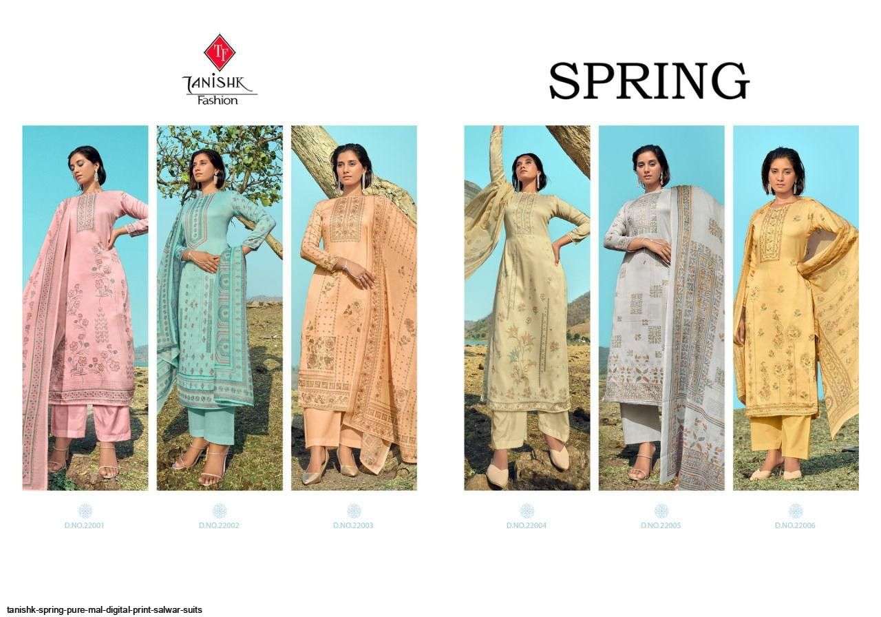 TANISHK FASHION PRESENT SPRING DIGITAL PRINT WITH HANDWORK DESIGNER SUITS IN WHOLESALE PRICE IN SURAT - SAI DRESSES