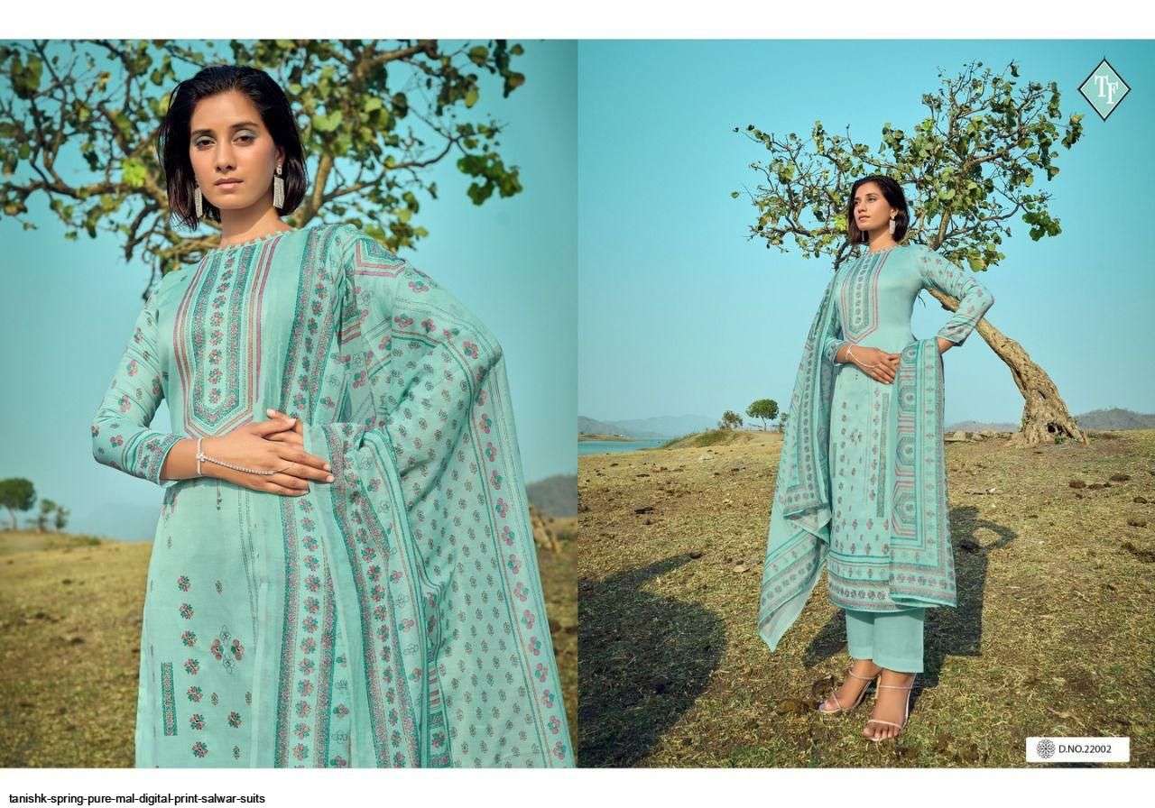 TANISHK FASHION PRESENT SPRING DIGITAL PRINT WITH HANDWORK DESIGNER SUITS IN WHOLESALE PRICE IN SURAT - SAI DRESSES