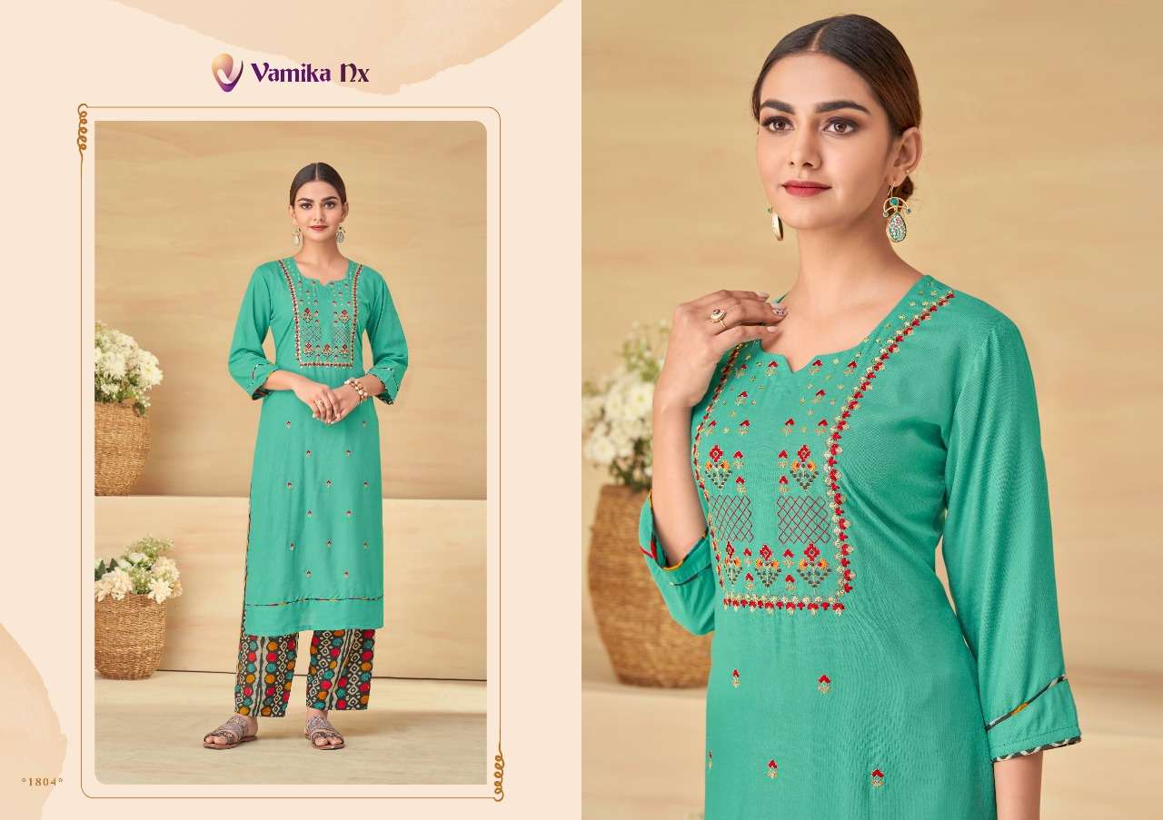 VAMIKA NX PRESENT PLAZO VOL 1 RAYON FANCY KURTI WITH PLAZZO PAIR IN WHOLESALE PRICE IN SURAT - SAI DRESSES