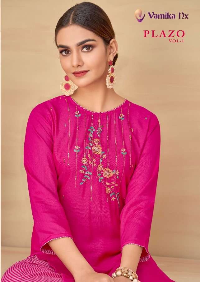 VAMIKA NX PRESENT PLAZO VOL 1 RAYON FANCY KURTI WITH PLAZZO PAIR IN WHOLESALE PRICE IN SURAT - SAI DRESSES