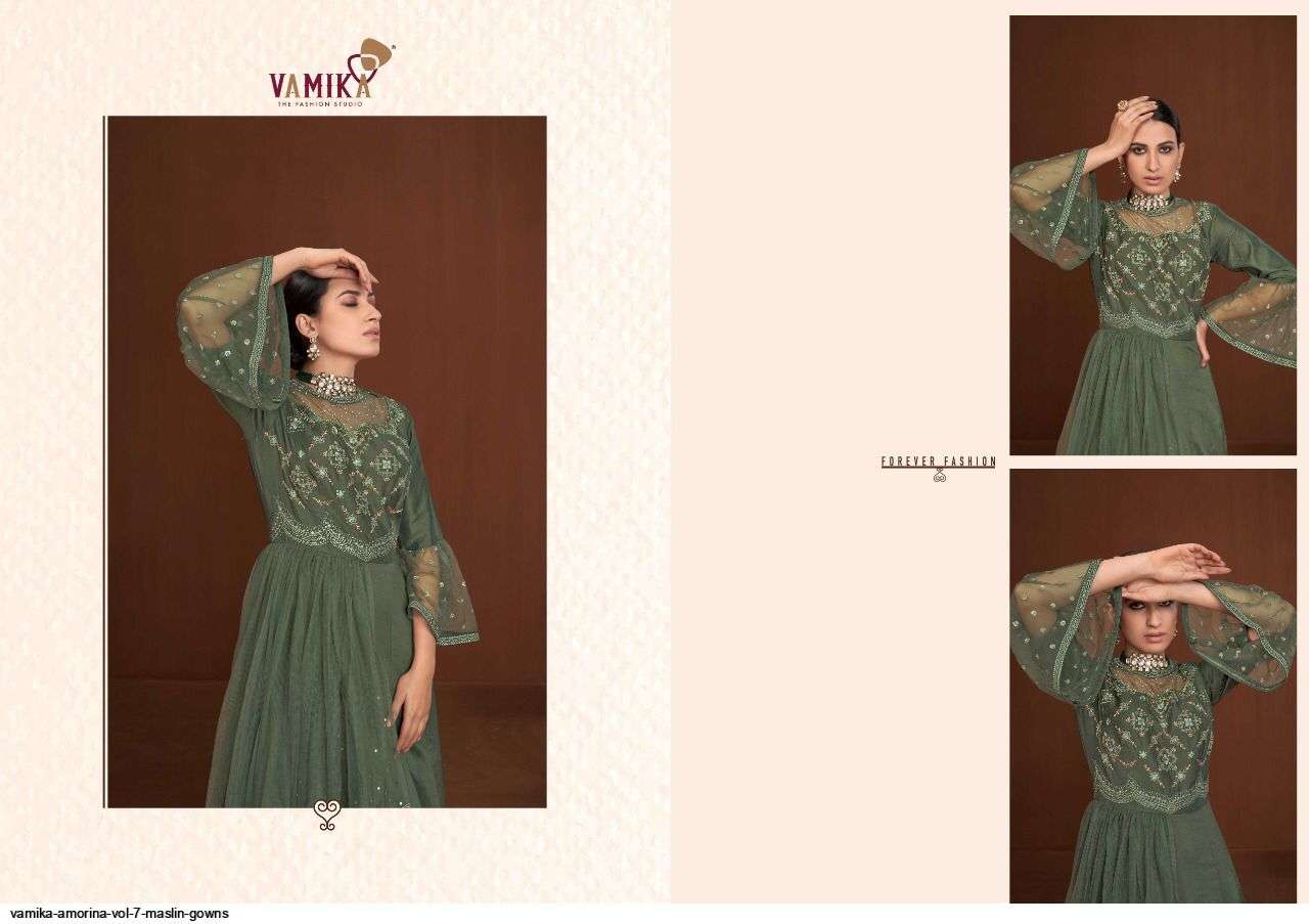 VAMIKA PRESENT AMORINA VOL 7 READYMADE MASLIN DESIGNER GOWNS IN WHOLESALE PRICE IN SURAT - SAI DRESSES