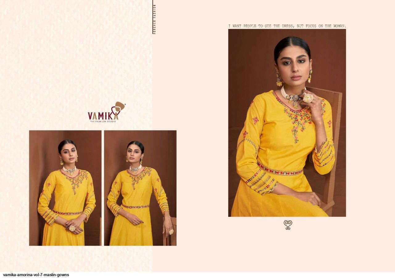 VAMIKA PRESENT AMORINA VOL 7 READYMADE MASLIN DESIGNER GOWNS IN WHOLESALE PRICE IN SURAT - SAI DRESSES