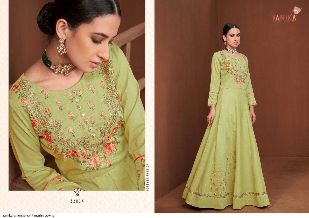 VAMIKA PRESENT AMORINA VOL 7 READYMADE MASLIN DESIGNER GOWNS IN WHOLESALE PRICE IN SURAT - SAI DRESSES