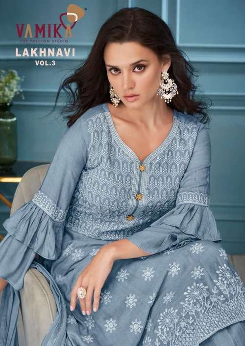 VAMIKA PRESENT LAKHNAVI VOL-3 READYMADE EMBROIDERED DESIGNER SUITS IN WHOLESALE PRICE IN SURAT - SAI DRESSES