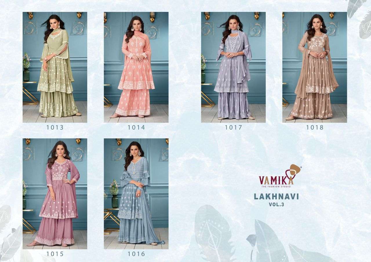 VAMIKA PRESENT LAKHNAVI VOL-3 READYMADE EMBROIDERED DESIGNER SUITS IN WHOLESALE PRICE IN SURAT - SAI DRESSES