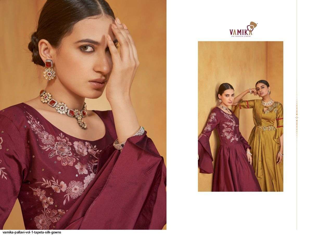 VAMIKA PRESENT PALLAVI VOL 1 READYMADE SILK DESIGNER GOWNS IN WHOLESALE PRICE IN SURAT - SAI DRESSES