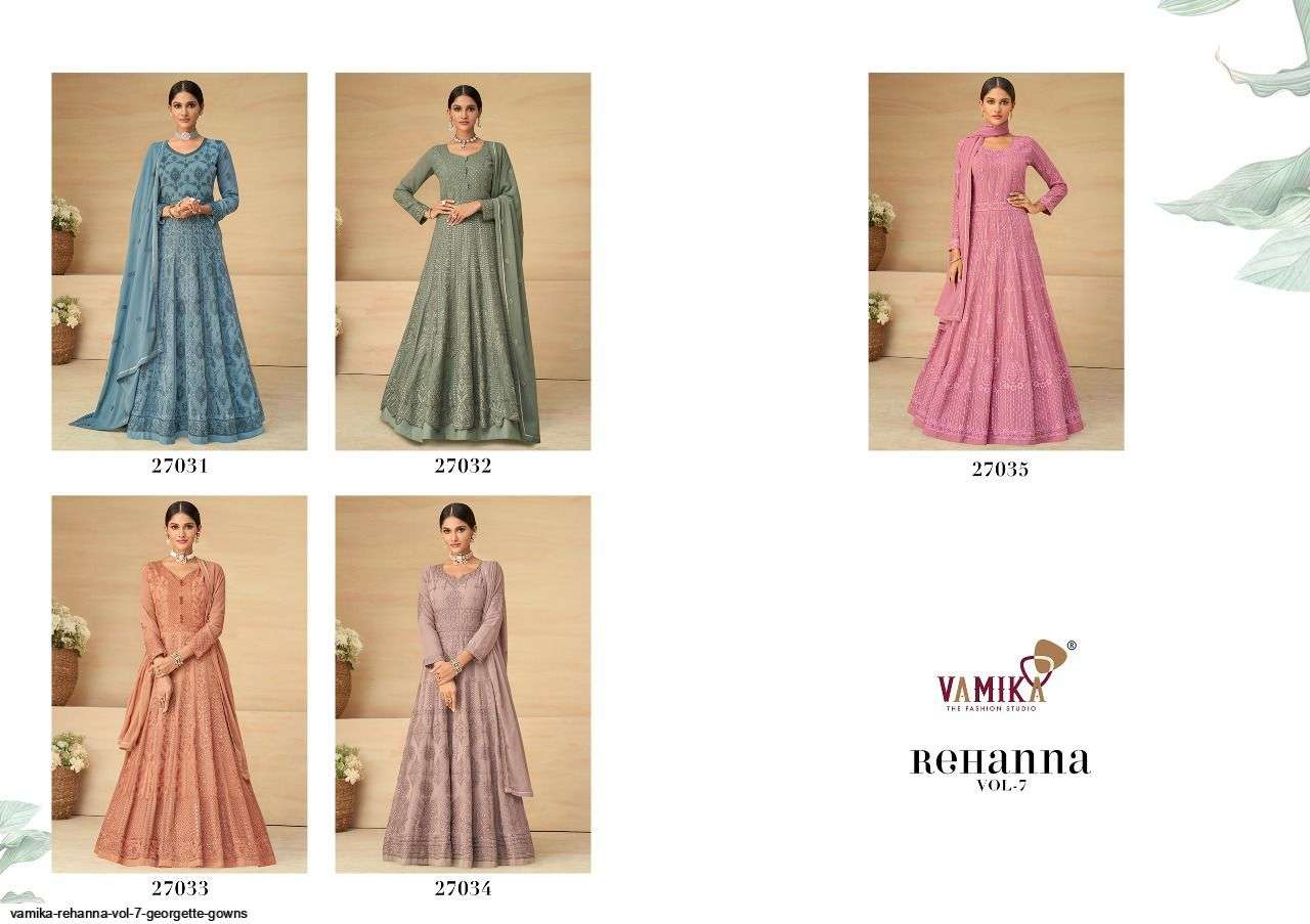 VAMIKA PRESENT REHANNA VOL 7 GEORGETTE READYMADE DESIGNER GOWNS IN WHOLESALE PRICE IN SURAT - SAI DRESSES 