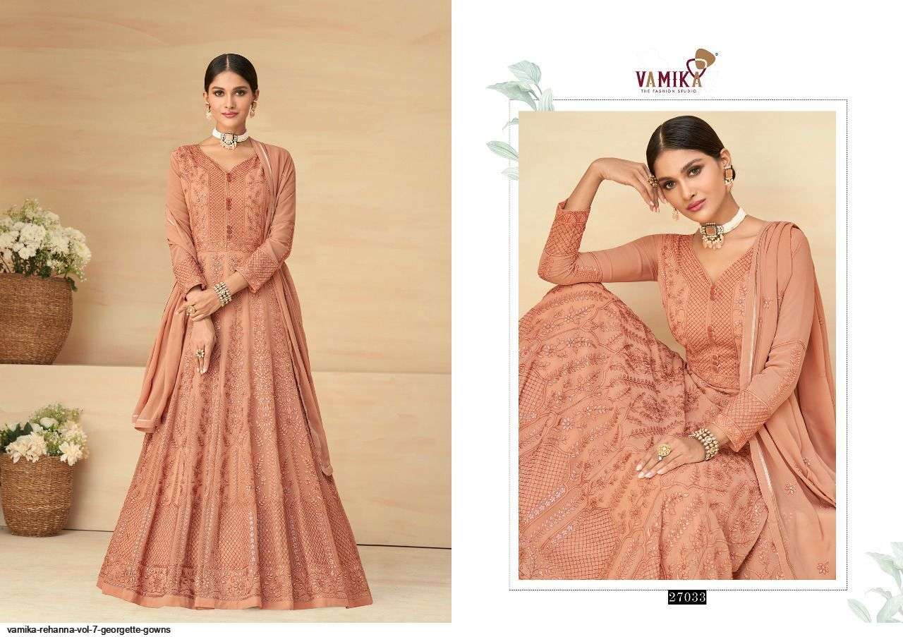 VAMIKA PRESENT REHANNA VOL 7 GEORGETTE READYMADE DESIGNER GOWNS IN WHOLESALE PRICE IN SURAT - SAI DRESSES 
