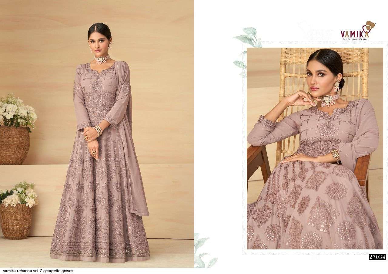VAMIKA PRESENT REHANNA VOL 7 GEORGETTE READYMADE DESIGNER GOWNS IN WHOLESALE PRICE IN SURAT - SAI DRESSES 