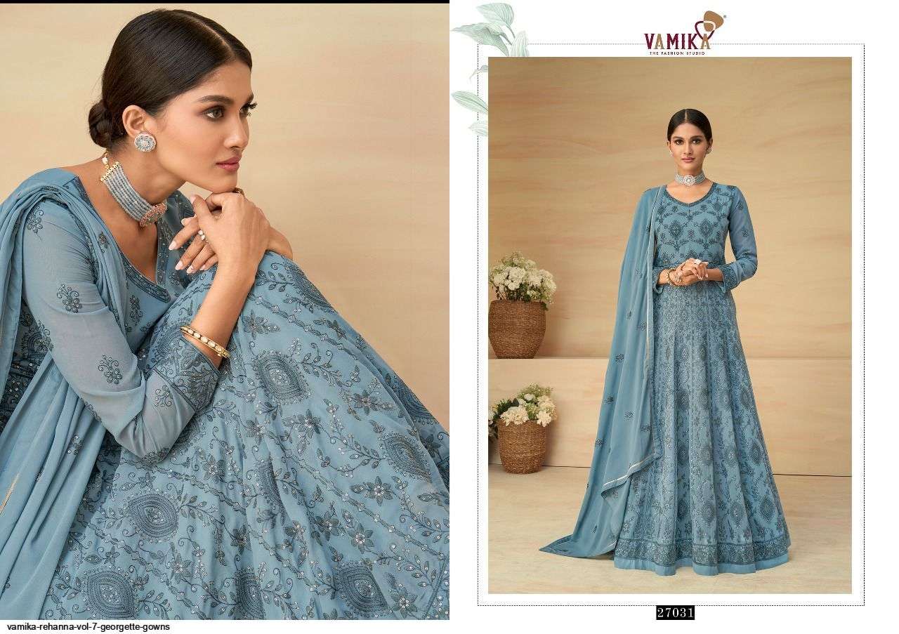 VAMIKA PRESENT REHANNA VOL 7 GEORGETTE READYMADE DESIGNER GOWNS IN WHOLESALE PRICE IN SURAT - SAI DRESSES 