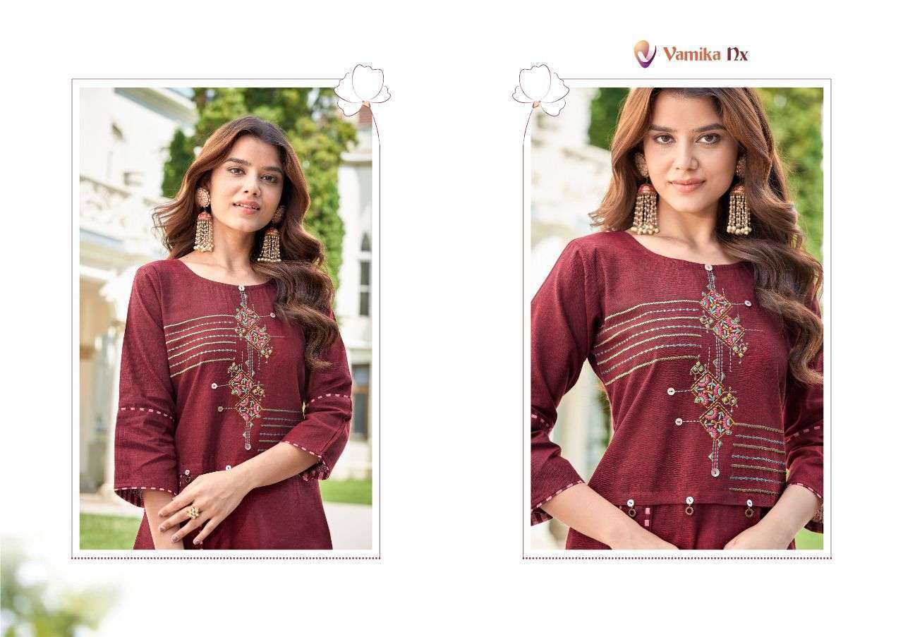  VAMIKA PRESENT SAFFRON DESIGNER KURTI WITH PENT SET IN WHOLESALE PRICE IN SURAT - SAI DRESSES