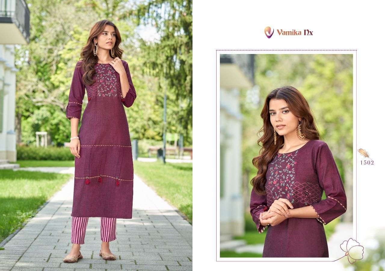 VAMIKA PRESENT SAFFRON DESIGNER KURTI WITH PENT SET IN WHOLESALE PRICE IN SURAT - SAI DRESSES