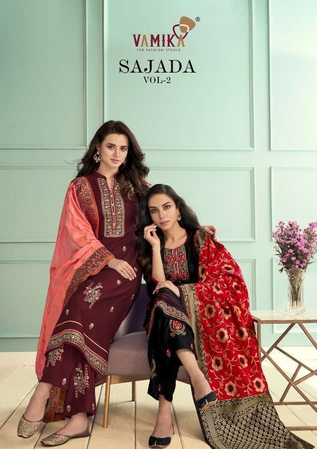  VAMIKA PRESENT SAJADA VOL 2  RAYON FULL STITCHED SALWAR SUITS IN WHOLESALE PRICE IN SURAT - SAI DRESSES