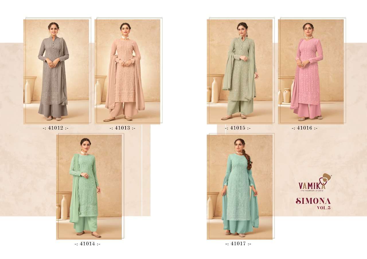 VAMIKA PRESENT SIMONA VOL-5 GEORGETTE FULL STITCHED SALWAR SUITS IN WHOLESALE PRICE IN SURAT - SAI DRESSES