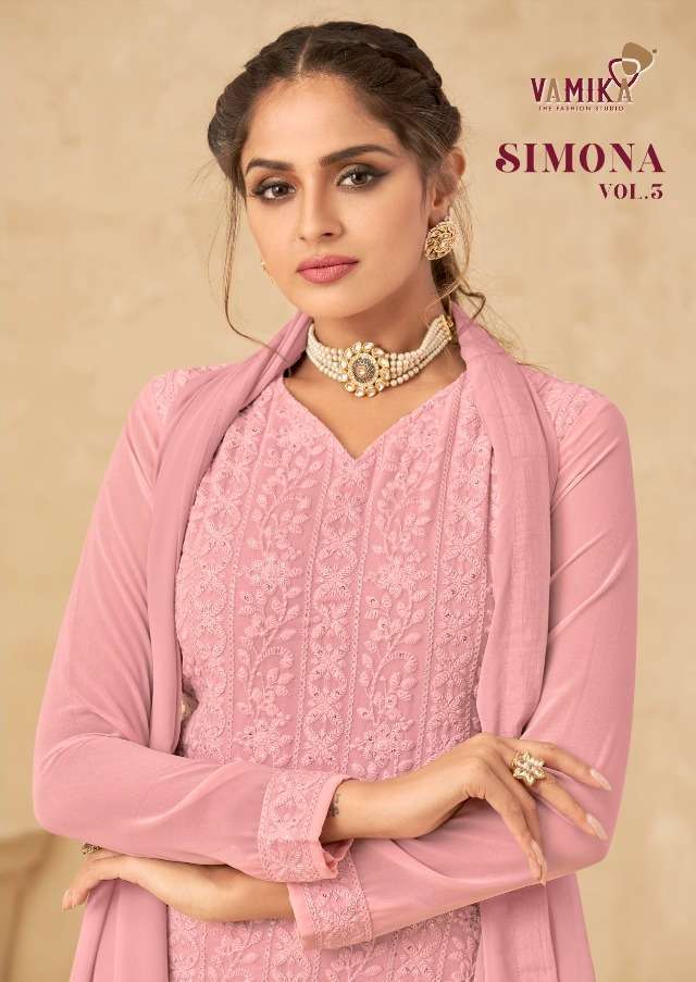 VAMIKA PRESENT SIMONA VOL-5 GEORGETTE FULL STITCHED SALWAR SUITS IN WHOLESALE PRICE IN SURAT - SAI DRESSES