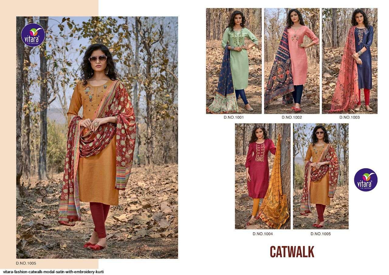 VITARA FASHION PRESENT CATWALK MODAL SATIN WITH EMBROIDERY KURTI IN WHOLESALE PRICE IN SURAT - SAI DRESSES