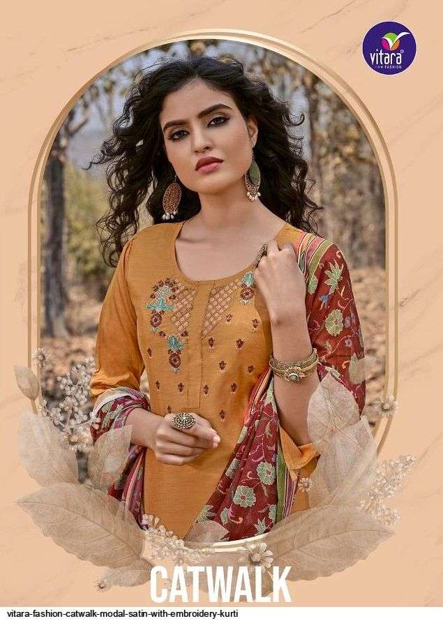 VITARA FASHION PRESENT CATWALK MODAL SATIN WITH EMBROIDERY KURTI IN WHOLESALE PRICE IN SURAT - SAI DRESSES