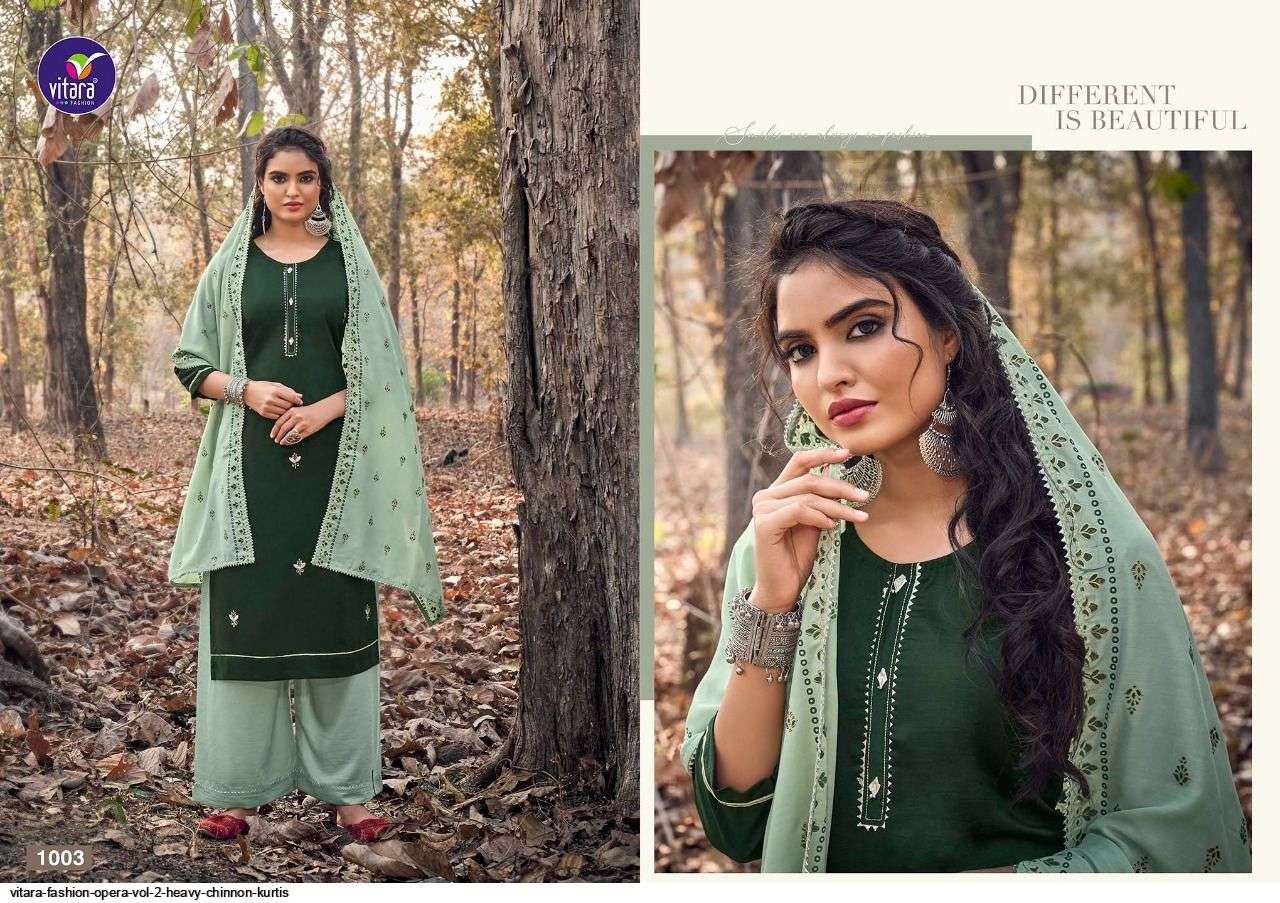 VITARA FASHION PRESENT OPERA- 2 HEAVY CHINNON WITH HANDWORK PLAZO SUITS IN WHOLESALE PRICE IN SURAT - SAI DRESSES