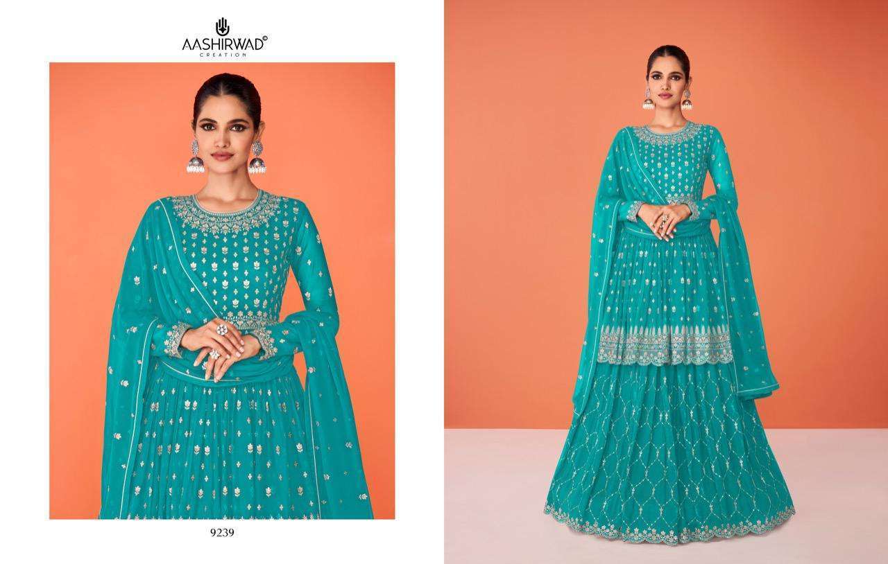 AASHIRWAD CREATION PRESENT EVERSHINE READYMADE GHARARA STYLE DESIGNER SUITS IN WHOLESALE PRICE IN SURAT - SAI DRESSES