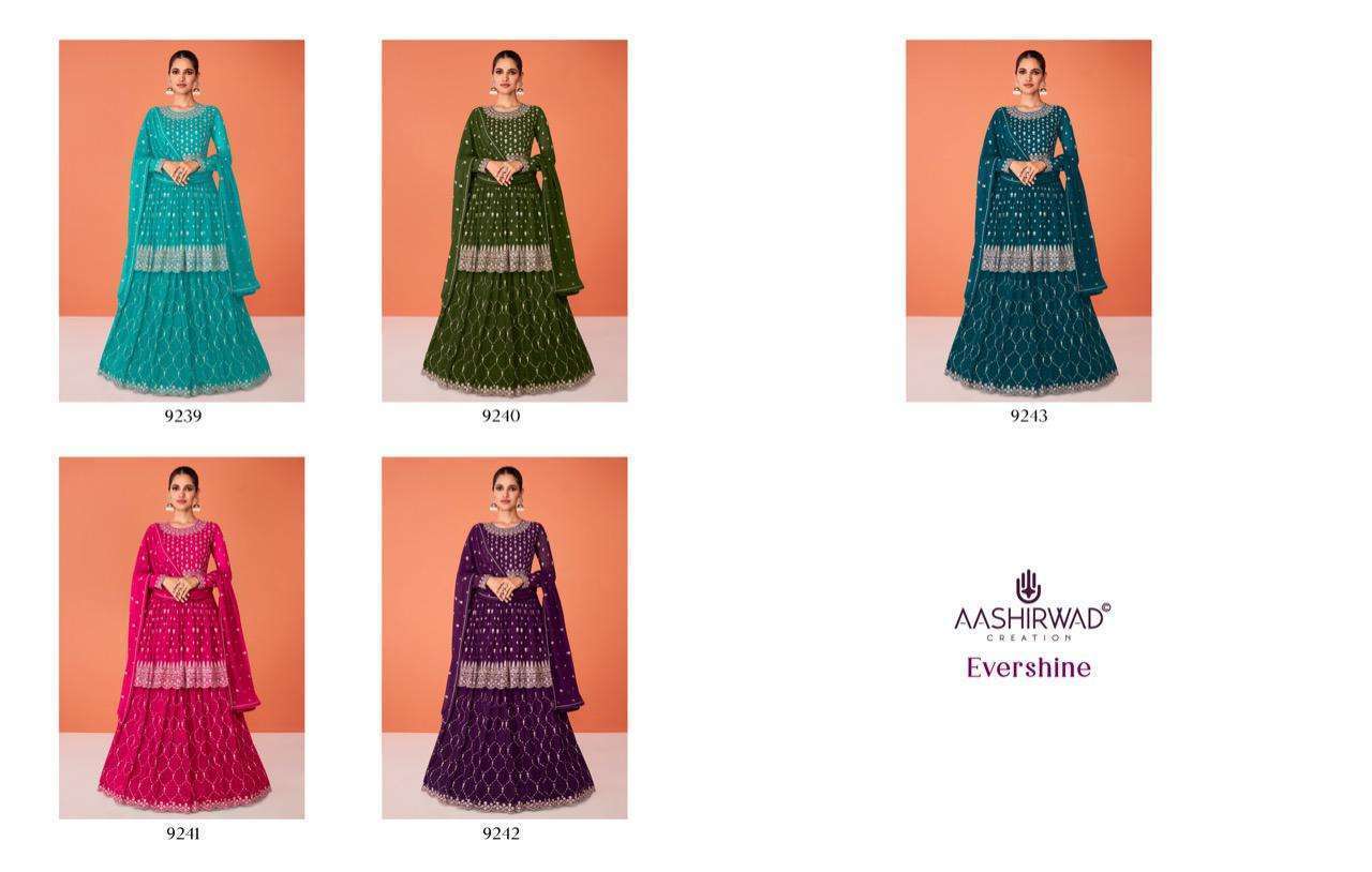 AASHIRWAD CREATION PRESENT EVERSHINE READYMADE GHARARA STYLE DESIGNER SUITS IN WHOLESALE PRICE IN SURAT - SAI DRESSES