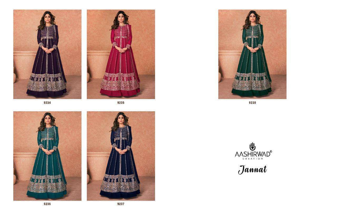  AASHIRWAD CREATION PRESENT JANNAT READYMADE PARTY WEAR ANARKALI DESIGNER SUITS IN WHOLESALE PRICE IN SURAT 