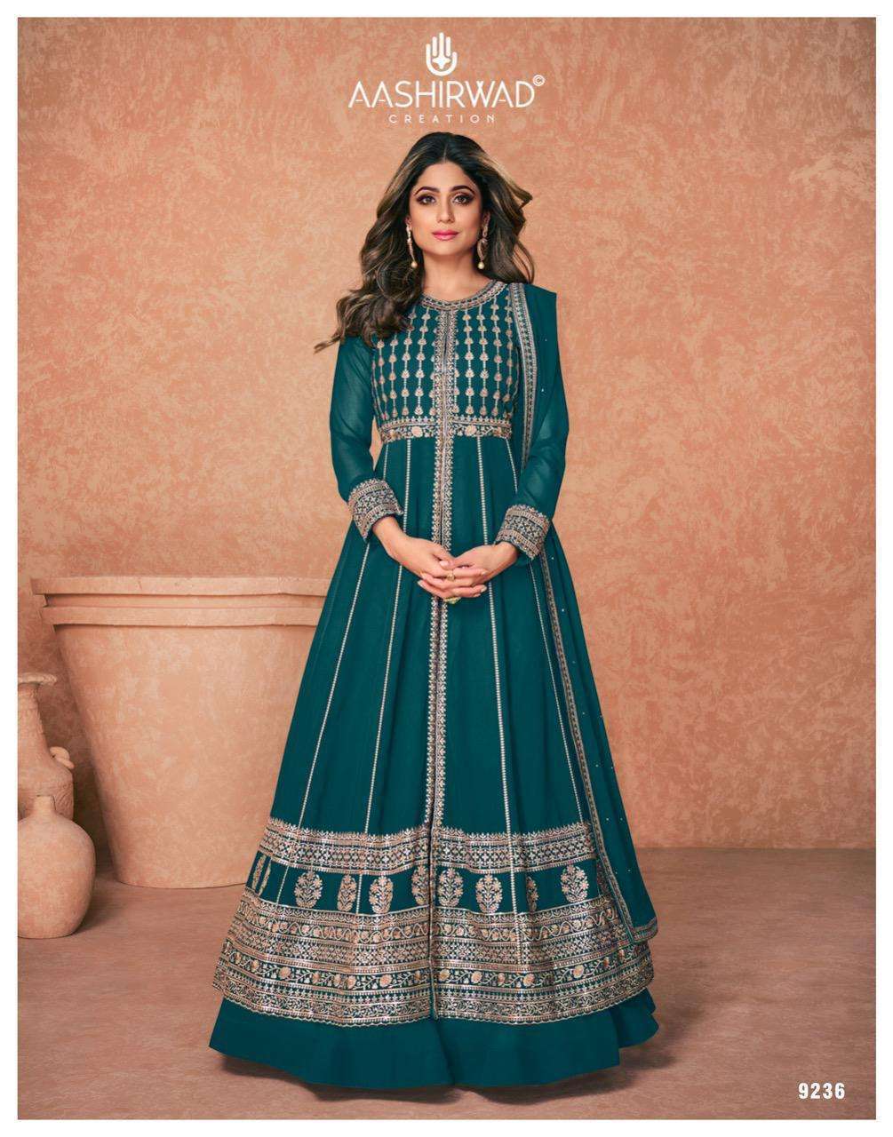  AASHIRWAD CREATION PRESENT JANNAT READYMADE PARTY WEAR ANARKALI DESIGNER SUITS IN WHOLESALE PRICE IN SURAT 