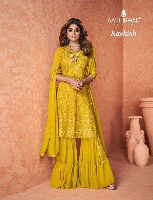 AASHIRWAD CREATION PRESENT KASHISH READYMADE SHARARA STYLE DESIGNER SUITS IN WHOLESALE PRICE IN SURAT - SAI DRESSES