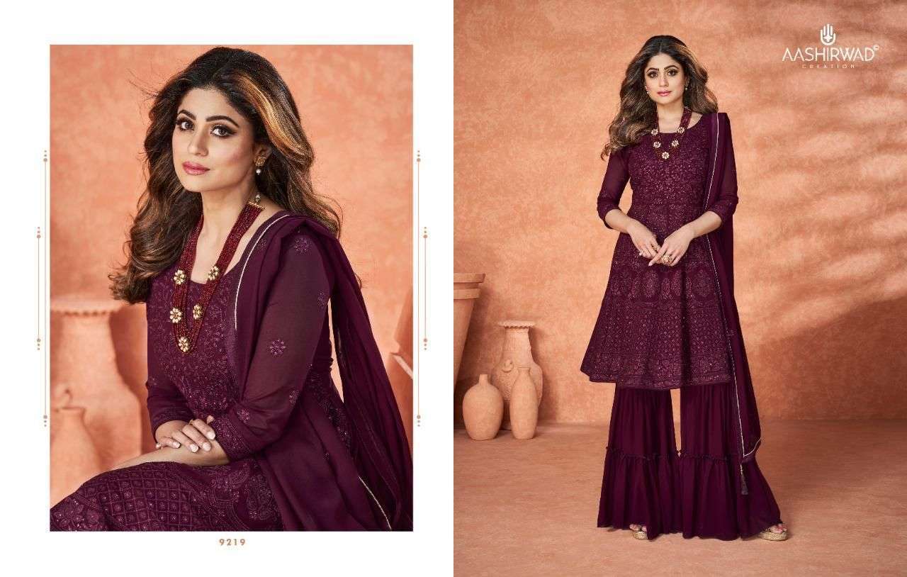 AASHIRWAD CREATION PRESENT KASHISH READYMADE SHARARA STYLE DESIGNER SUITS IN WHOLESALE PRICE IN SURAT - SAI DRESSES