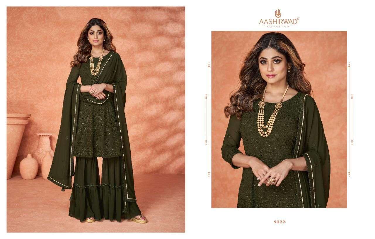 AASHIRWAD CREATION PRESENT KASHISH READYMADE SHARARA STYLE DESIGNER SUITS IN WHOLESALE PRICE IN SURAT - SAI DRESSES