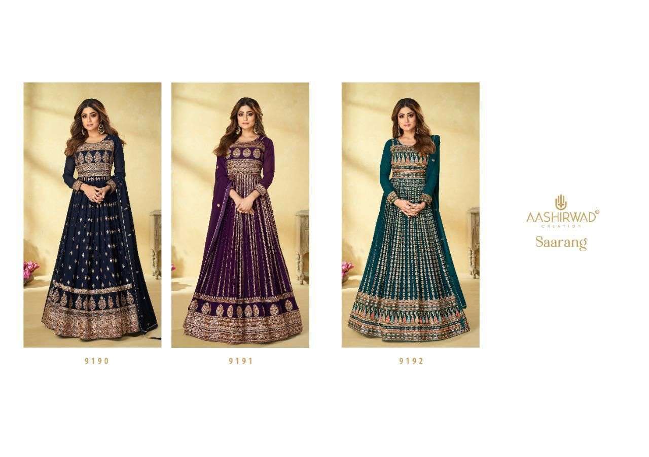 AASHIRWAD CREATION PRESENT SAARANG READYMADE DESIGNER SUITS IN WHOLESALE PRICE IN SURAT - SAI DRESSES