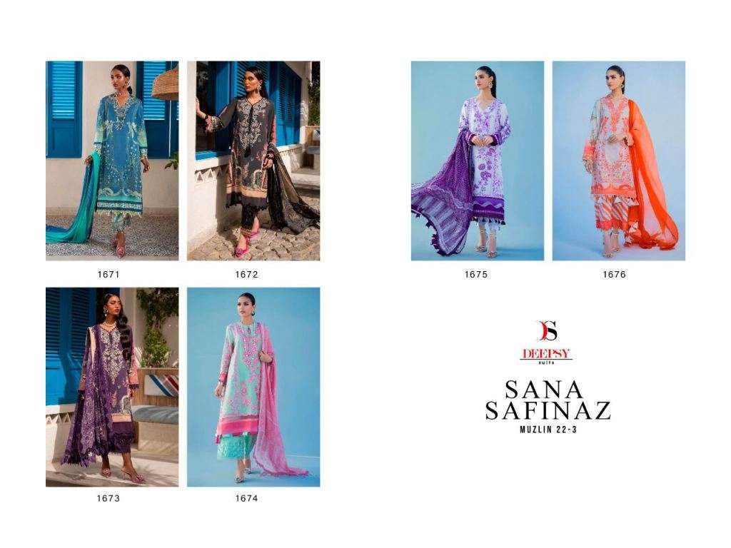 DEEPSY SUITS PRESENT SANA SAFINAZ MUZLIN 22-3 PURE COTTON PAKISTANI DESIGNER SUITS IN WHOLESALE PRICE IN SURAT - SAI DRESSES