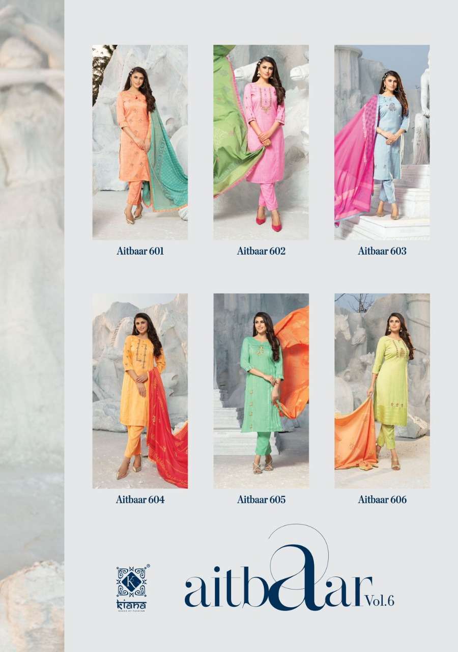 KIANA PRESENT AITBAAR VOL 6 DESIGNER KURTI PANT WITH DUPATTA IN WHOLESALE PRICE IN SURAT - SAI DRESSES