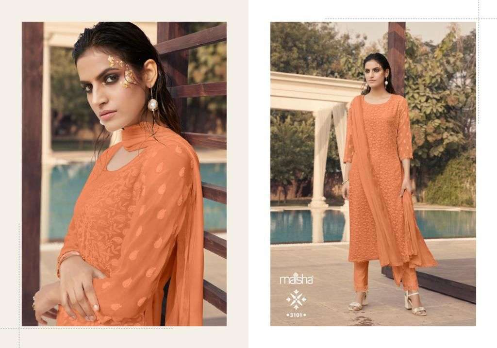 MAISHA PRESENT HAZEL READYMADE GEORGETTE WITH LAKHNAVI WORK DRESS IN WHOLESALE PRICE IN SURAT - SAI DRESSES