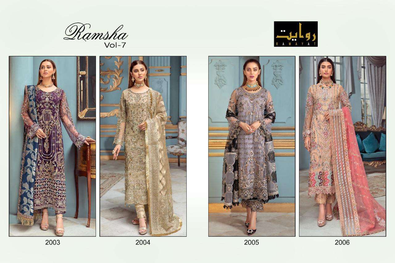 RAWAYAT PRESENT RAMSHA VOL 7 GEORGETTE SEMI STITCHED PAKISTANI DESIGNER SUITS IN WHOLESALE PRICE IN SURAT - SAI DRESSES