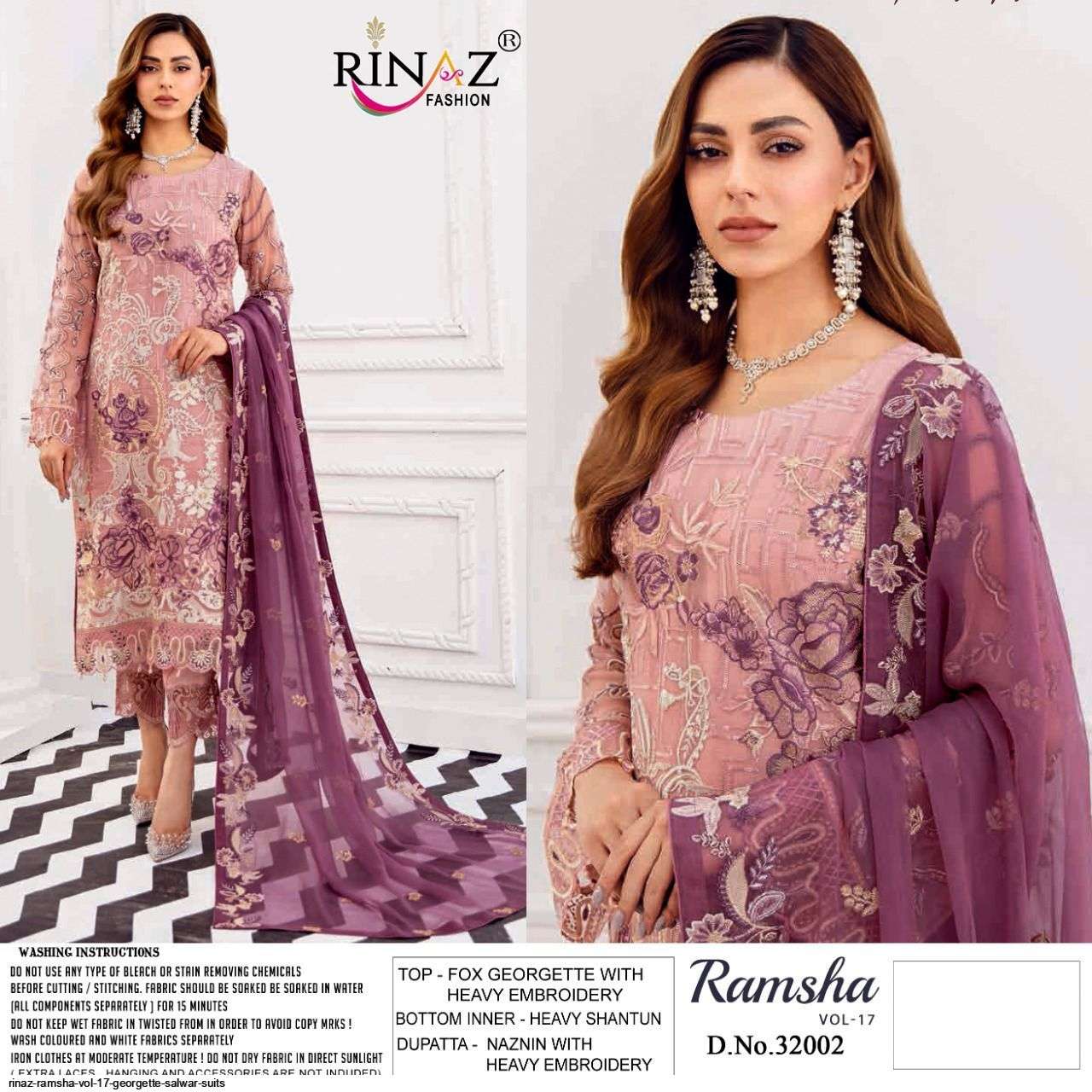 RINAZ FASHION PRESENT RAMSHA VOL- 17 GEORGETTE SEMI STITCHED PAKISTANI DESIGNER SUITS IN WHOLESALE PRICE IN SURAT - SAI DRESSES