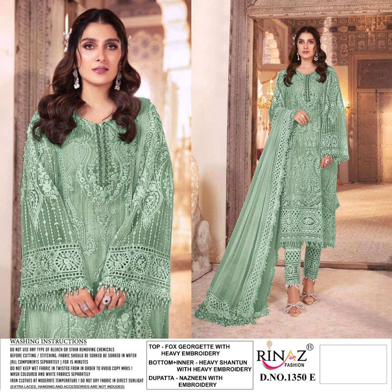 RINAZ FASHION PRESENT RINAZ D.NO 1350 E TO 1350 H SERIES SEMI STITCHED EMBROIDERED PAKISTANI DESIGNER SUITS IN WHOLESALE PRICE IN SURAT - SAI DRESSES