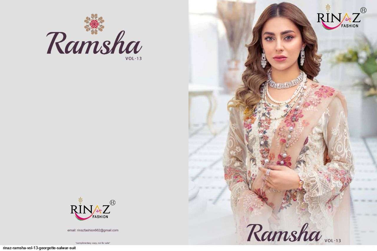 RINAZ FASHION PRESENTS RAMSHA VOL-13 DESIGNER CATALOGUE COLLECTION IN WHOLESALE PRICE IN SURAT -  SAI DRESSES 