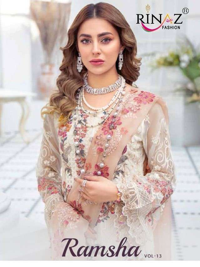 RINAZ FASHION PRESENTS RAMSHA VOL-13 DESIGNER CATALOGUE COLLECTION IN WHOLESALE PRICE IN SURAT -  SAI DRESSES 