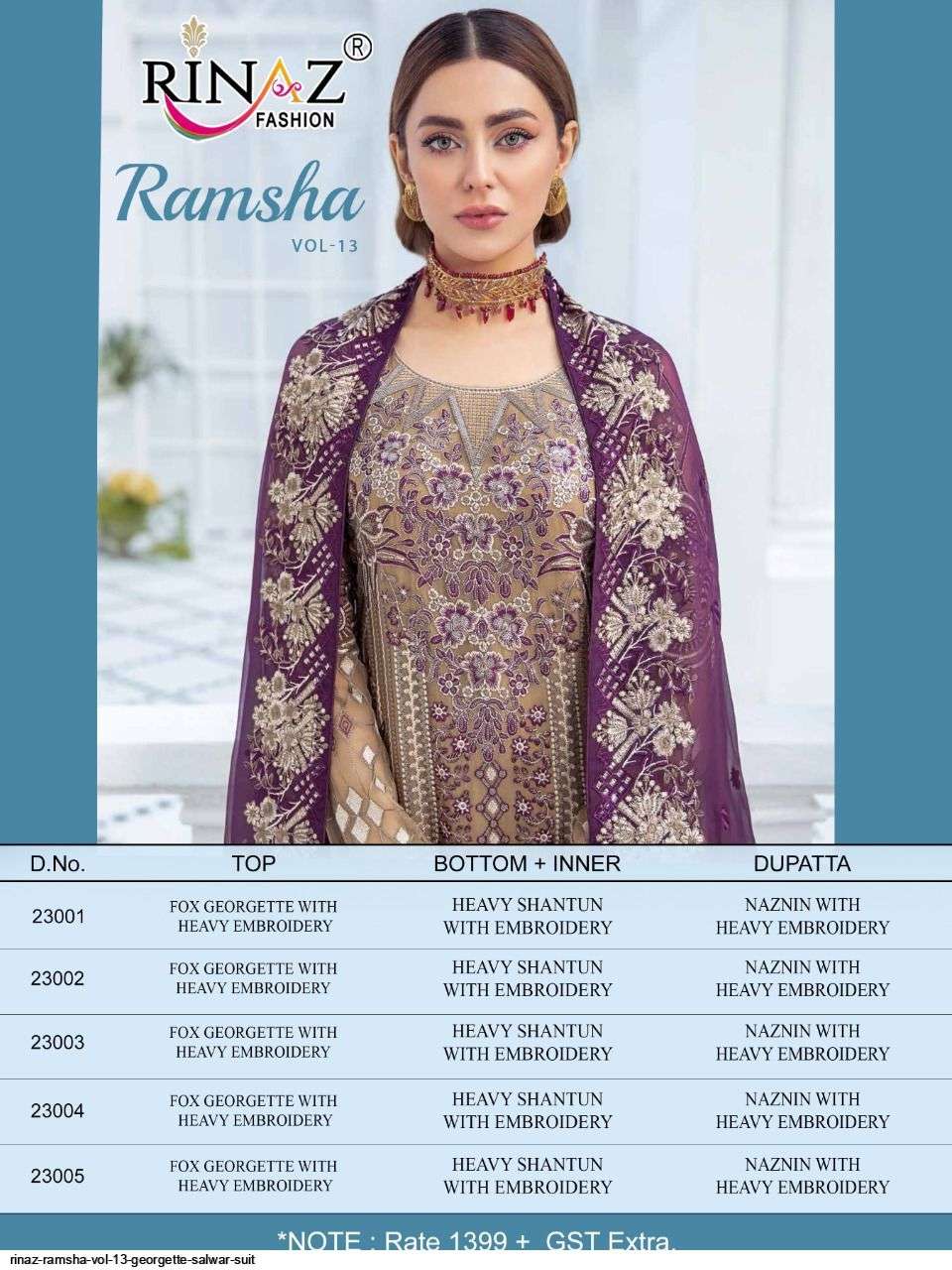 RINAZ FASHION PRESENTS RAMSHA VOL-13 DESIGNER CATALOGUE COLLECTION IN WHOLESALE PRICE IN SURAT -  SAI DRESSES 