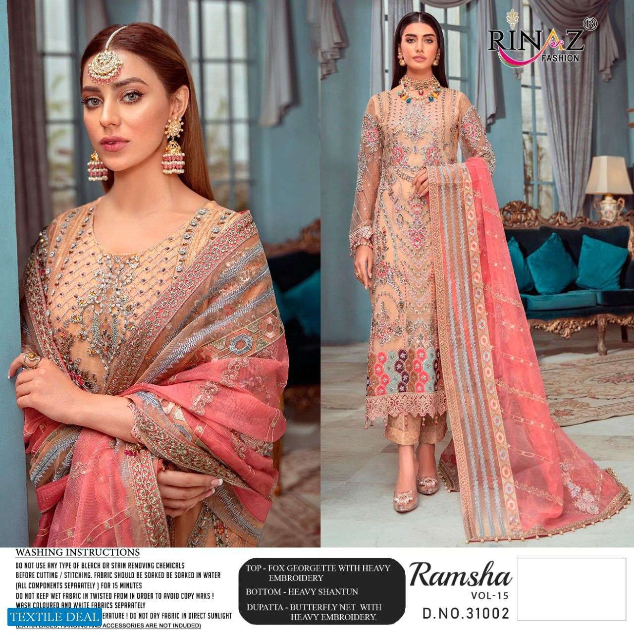 RINAZ FASHION PRESENTS RAMSHA VOL-15 DESIGNER CATALOGUE COLLECTION IN WHOLESALE PRICE IN SURAT - SAI DRESSES  