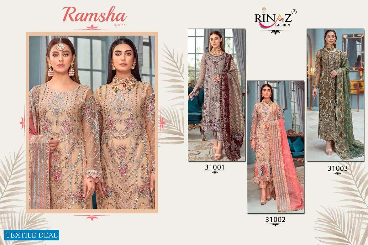 RINAZ FASHION PRESENTS RAMSHA VOL-15 DESIGNER CATALOGUE COLLECTION IN WHOLESALE PRICE IN SURAT - SAI DRESSES  