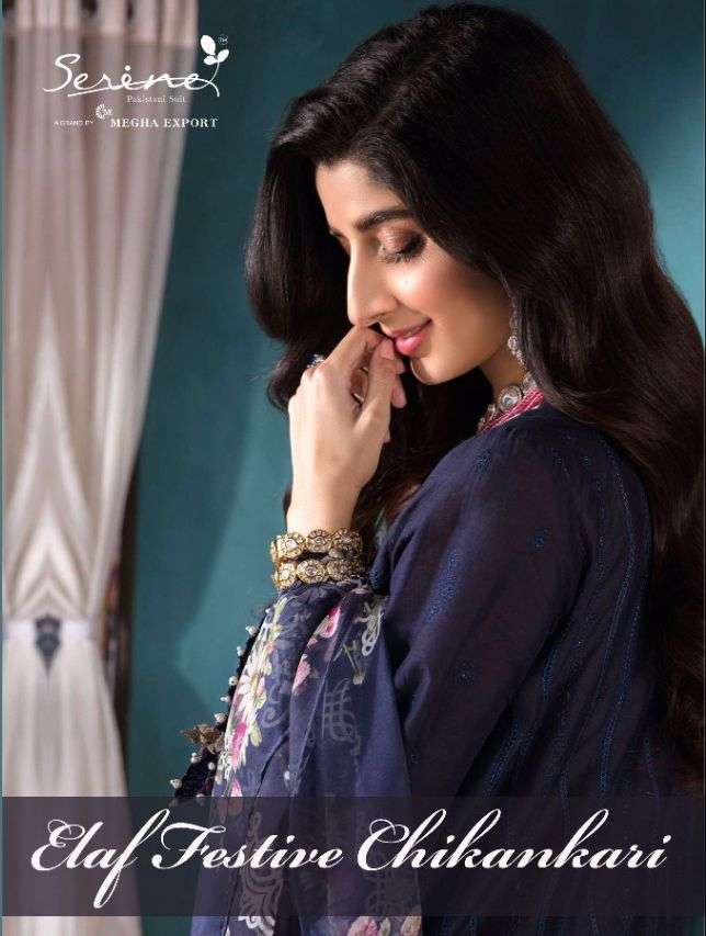 SERENE PRESENT ELAF FESTIVE CHIKANKARI LAWN EMBROIDERED PAKISTANI DESIGNER SUITS IN WHOLESALE PRICE IN SURAT - SAI DRESSES