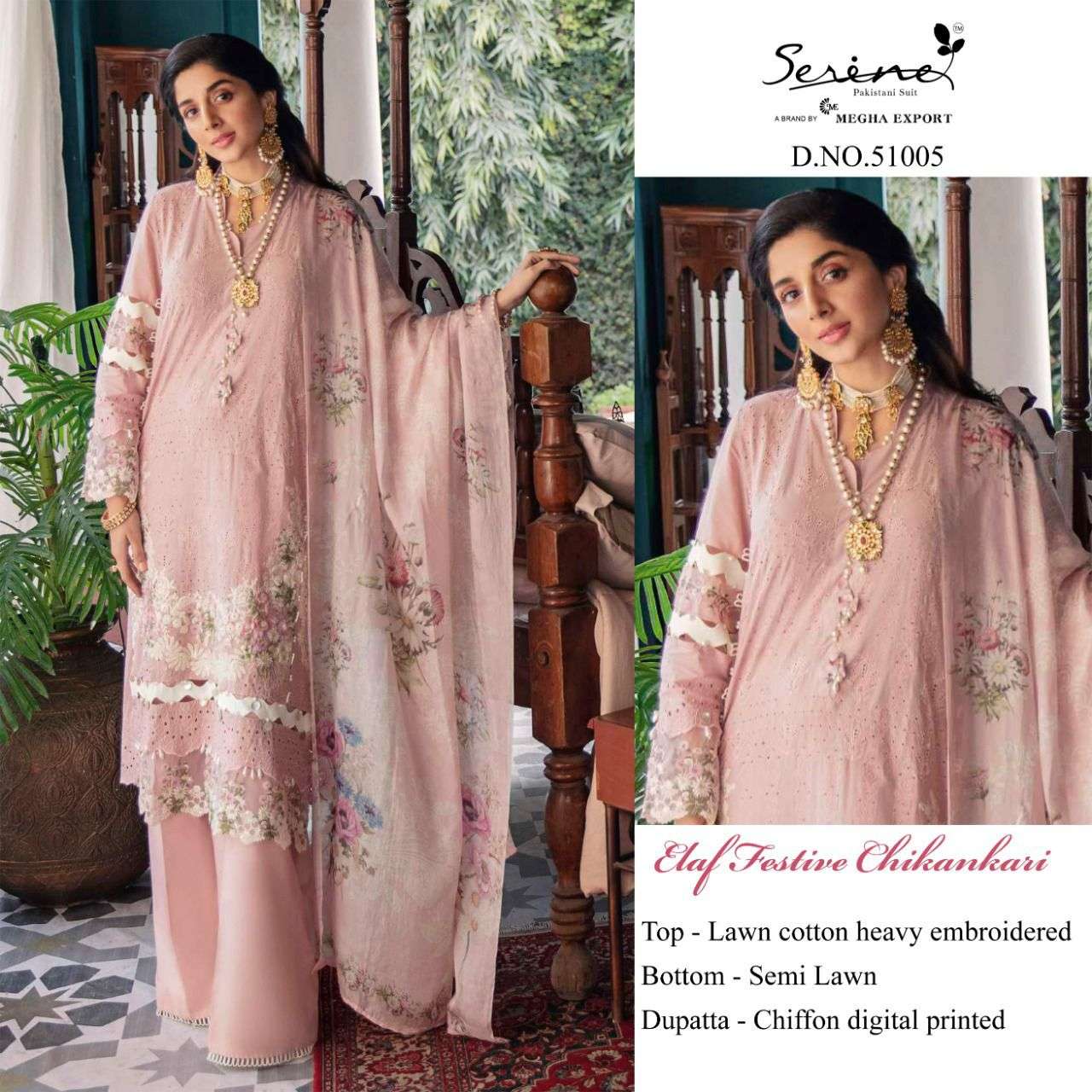 SERENE PRESENT ELAF FESTIVE CHIKANKARI LAWN EMBROIDERED PAKISTANI DESIGNER SUITS IN WHOLESALE PRICE IN SURAT - SAI DRESSES