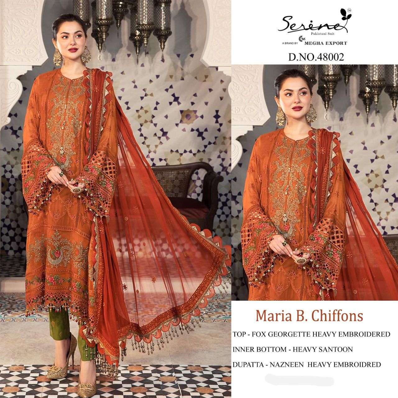 SERENE PRESENT MARIA B. CHIFFONS SEMI STITCHED GEORGETTE EMBROIDERED PAKISTANI SUITS IN WHOLESALE PRICE IN SURAT - SAI DRESSES