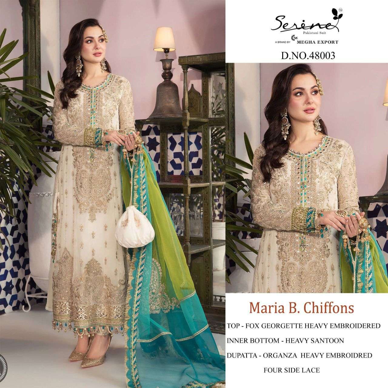 SERENE PRESENT MARIA B. CHIFFONS SEMI STITCHED GEORGETTE EMBROIDERED PAKISTANI SUITS IN WHOLESALE PRICE IN SURAT - SAI DRESSES