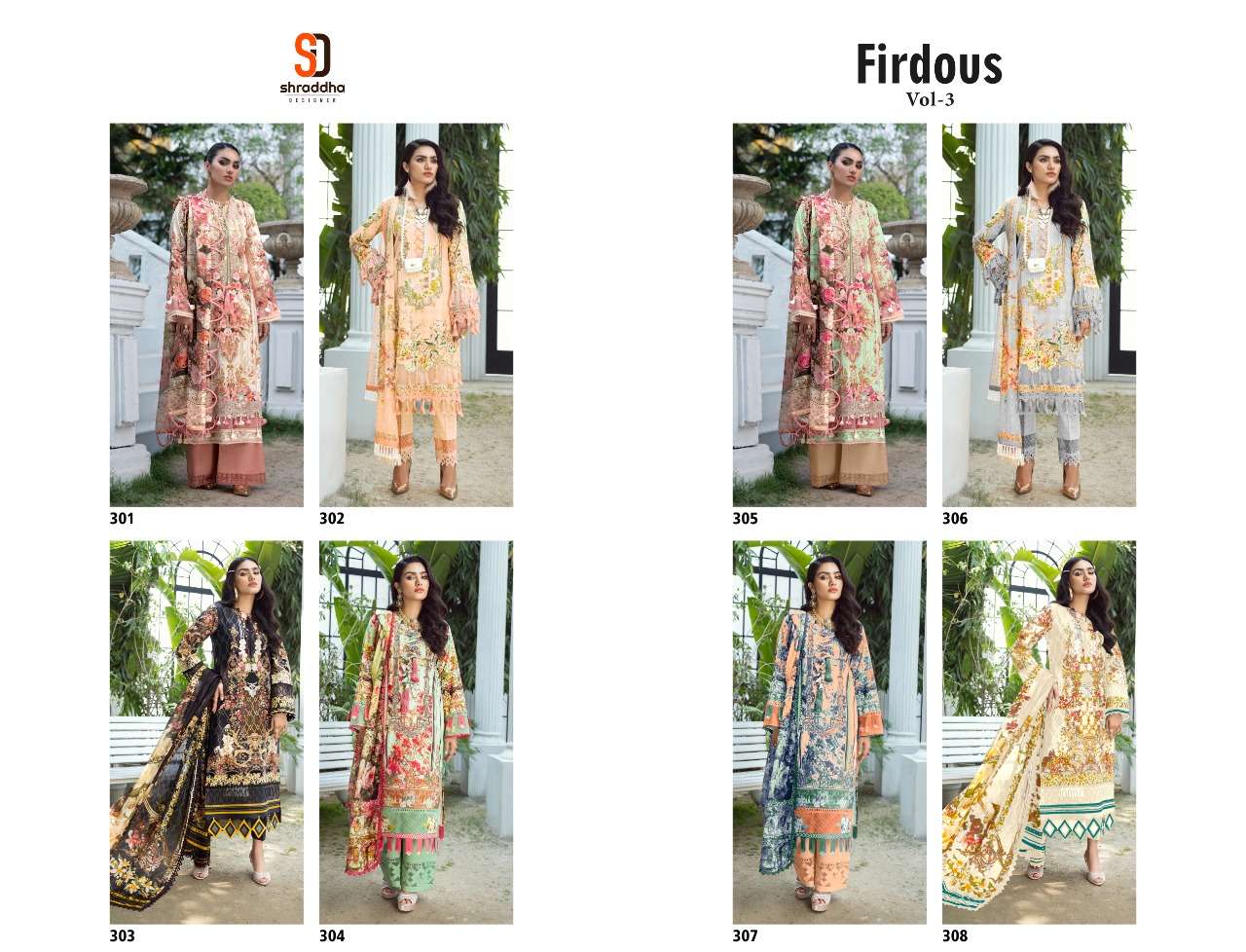 SHRADDHA DESIGNER PRESENT FIRDOUS VOL 3 LAWN COTTON PAKISTANI DESIGNER SUITS IN WHOLESALE PRICE IN SURAT - SAI DRESSES