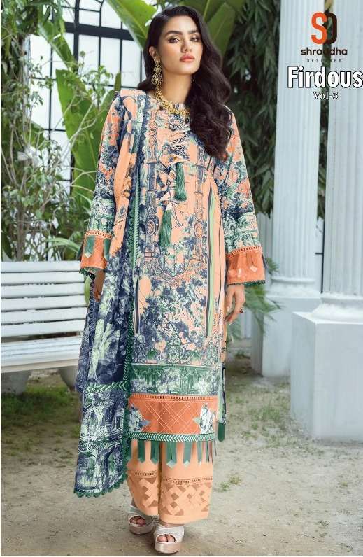 SHRADDHA DESIGNER PRESENT FIRDOUS VOL 3 LAWN COTTON PAKISTANI DESIGNER SUITS IN WHOLESALE PRICE IN SURAT - SAI DRESSES