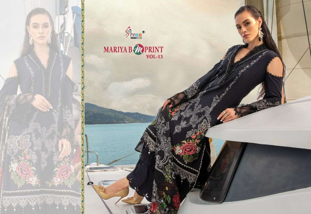 SHREE FABS PRESENT MARIYA B M PRINT VOL 13 COTTON PRINTED PAKISTANI DESIGNER SUITS IN WHOLESALE PRICE IN SURAT - SAI DRESSES